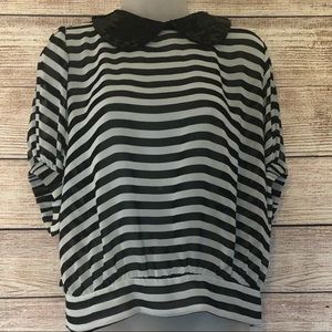 Bisou Bisou Black White Sheer Open Back Blouse